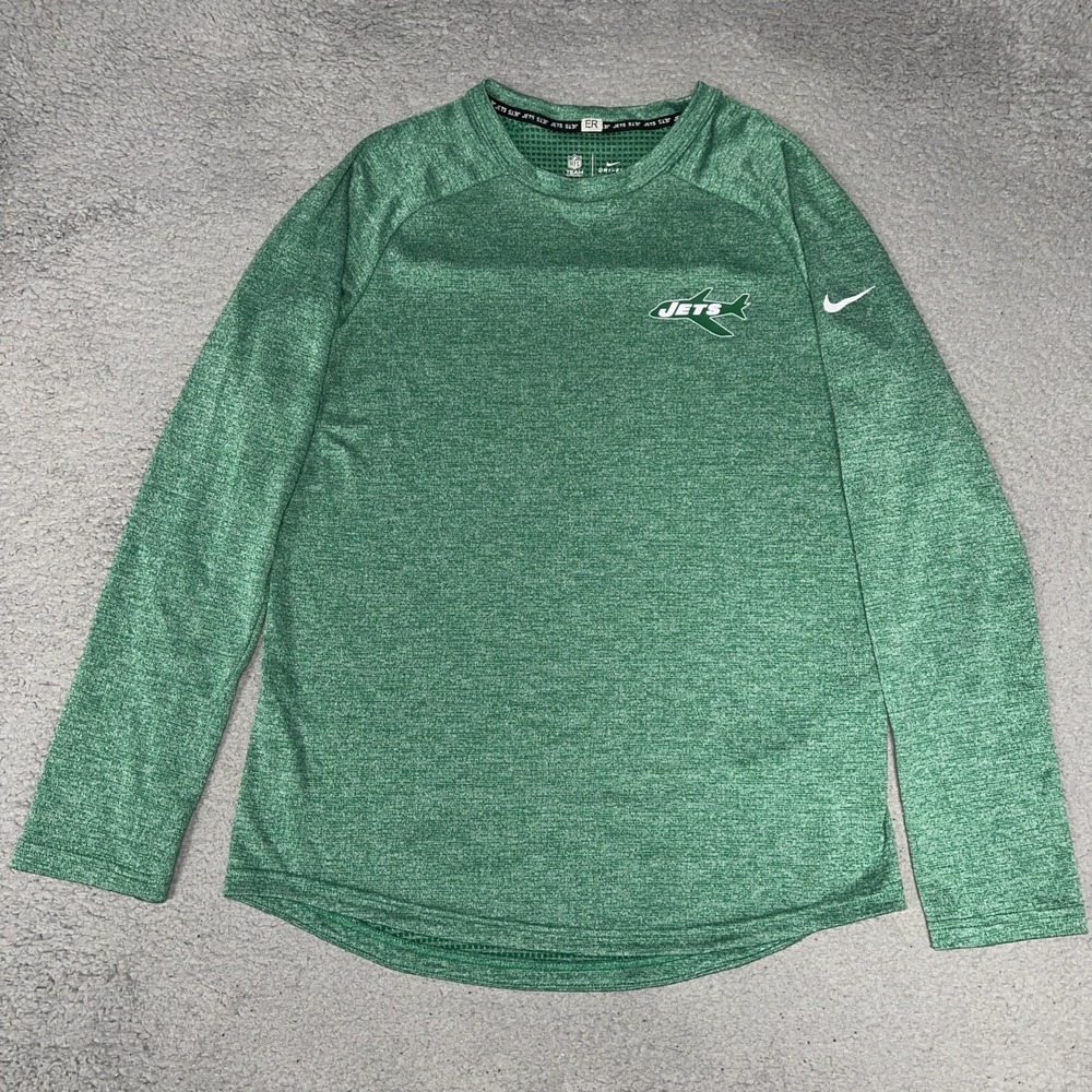 Nike New York Jets Shirt Men Sz M Green Dri-Fit L / Sleeve Team Apparel 944318